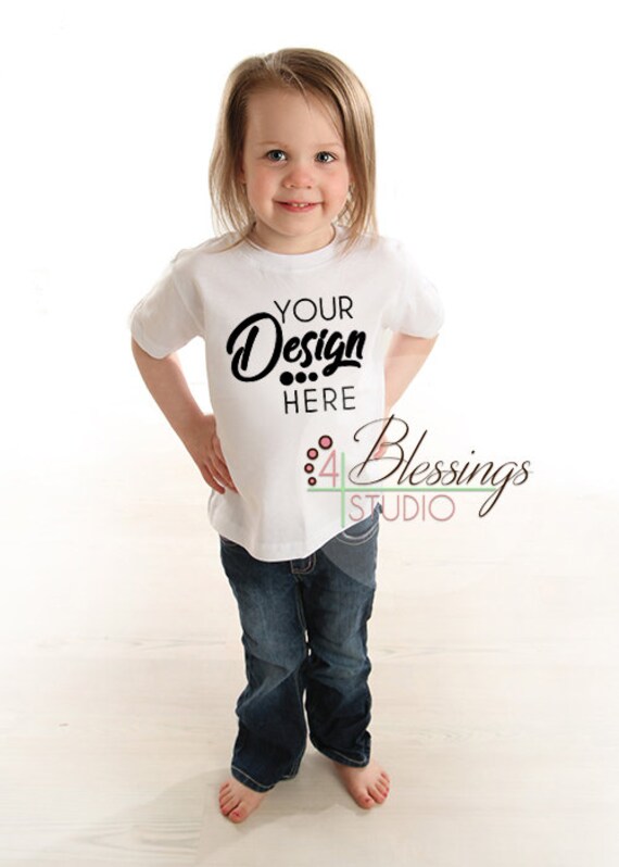 Blank White Toddler Girl Shirt Mockup modeled Toddler T Etsy