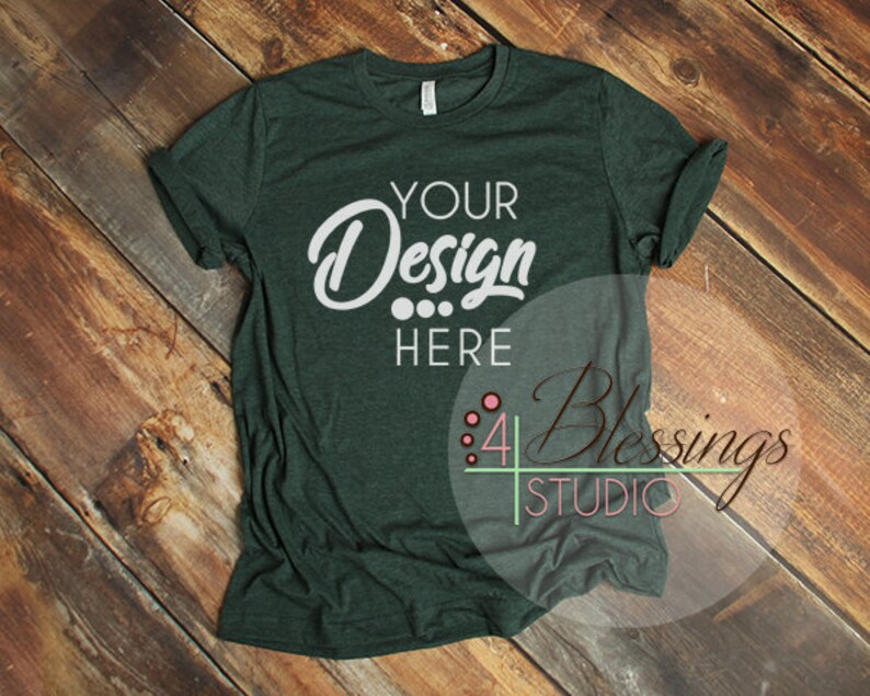 Download Heather Forest Green TShirt Bella Canvas Mockup 3001 ...