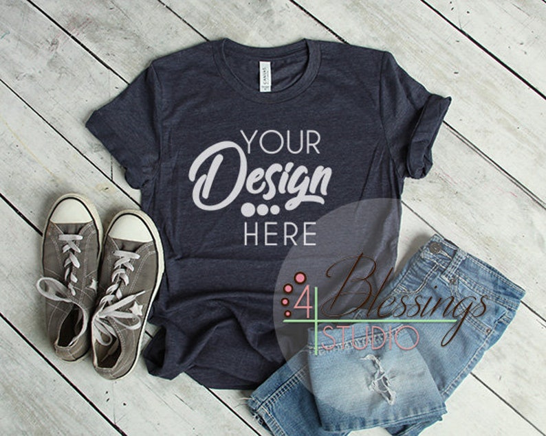 Download Bella Canvas Mockup Tshirt Mockup Navy Heather 3001 Unisex ...