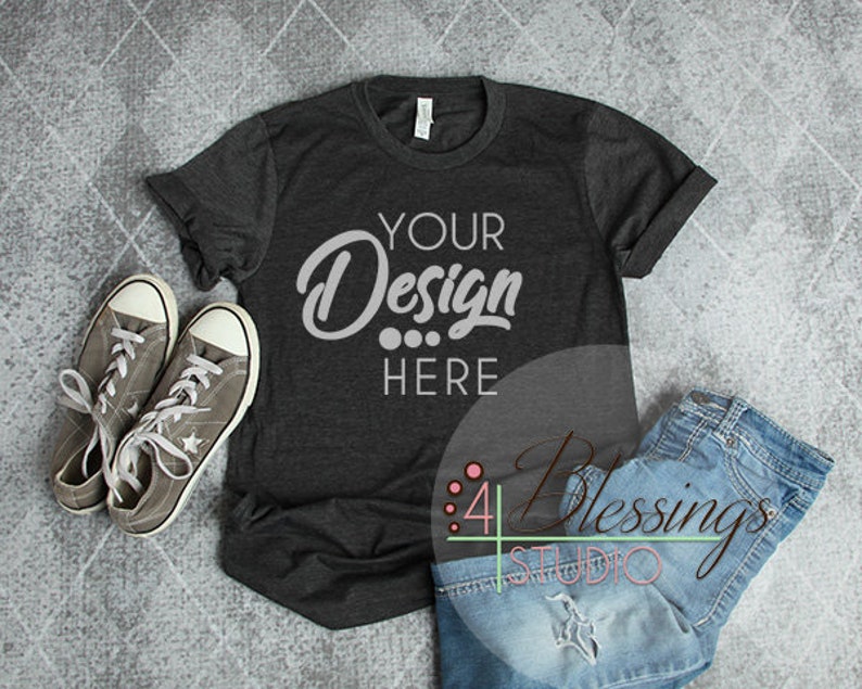 Download Dark Gray Heather Bella Canvas 3001 Unisex Mockup Charcoal | Etsy