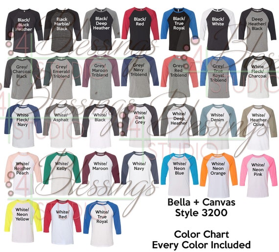 Bella Canvas Tee Color Chart