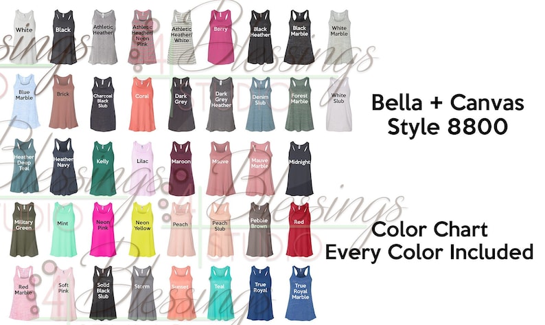 Download Tank Top Bella Canvas 8800 Color Chart Every Color Digital ...