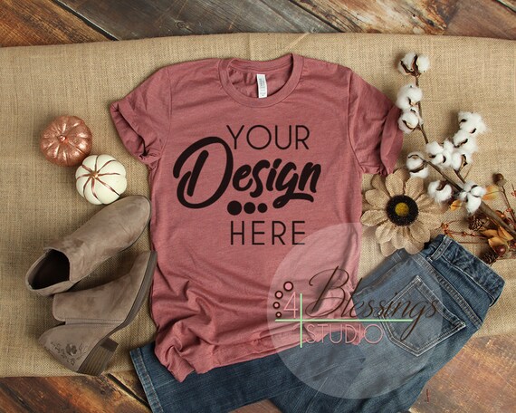 Fall Flat Lay Mockup Bella Canvas 3001 Heather Mauve Unisex Etsy