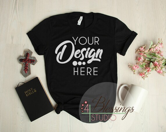 Black Tshirt Christian Faith Flat Lay Bella Canvas Mockup 3001 Etsy