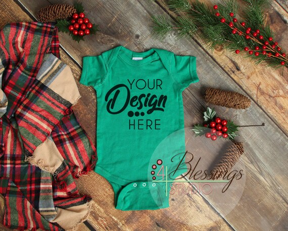 Christmas Mockup Kelly Green One Piece Bodysuit Winter Flat Etsy