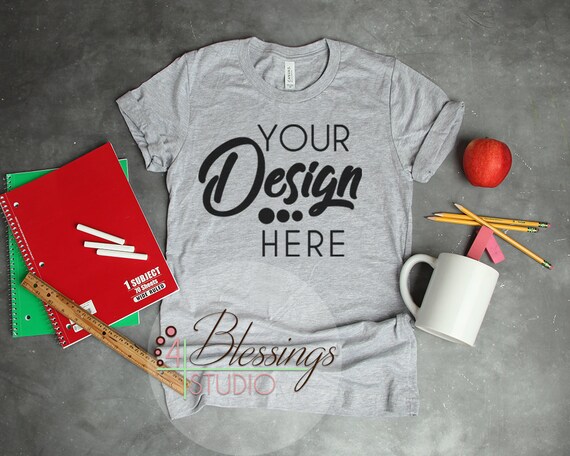 School Teacher Shirt Mockup Bella Canvas Mockup Heather Gray Etsy