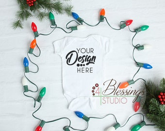 Christmas Mockup White One piece bodysuit Winter Flat Lay Baby Shirt Blank Toddler Mockup Baby bodysuit Flat Lay Rabbit Skins Mockup Baby