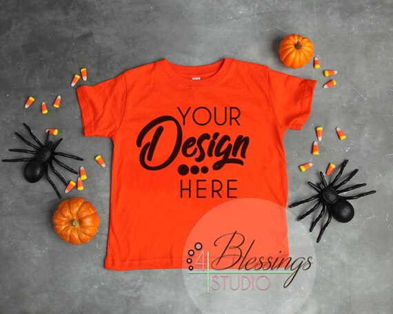 Halloween Mockup Orange Childrens T Shirt Fall Flat Lay Kids Etsy