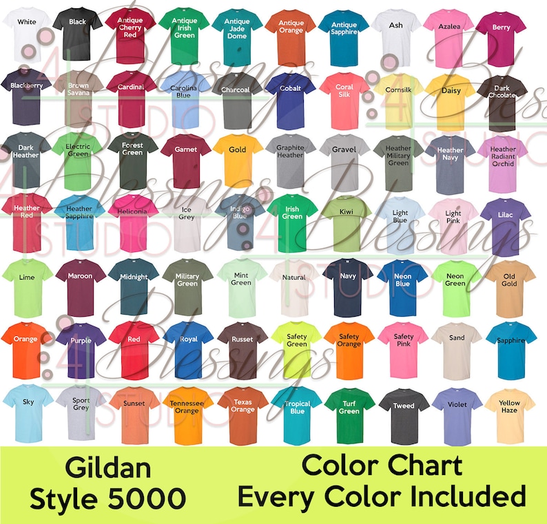 Gildan 5000 Color Chart Every Color Digital File Gildan Heavy | Etsy