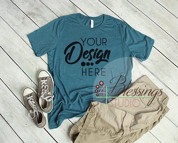 Heather Deep Teal T Shirt Bella Canvas Mockup 3001 Deep Teal Etsy