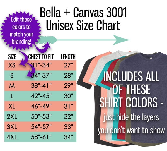 Bella Canvas Unisex Triblend Size Chart