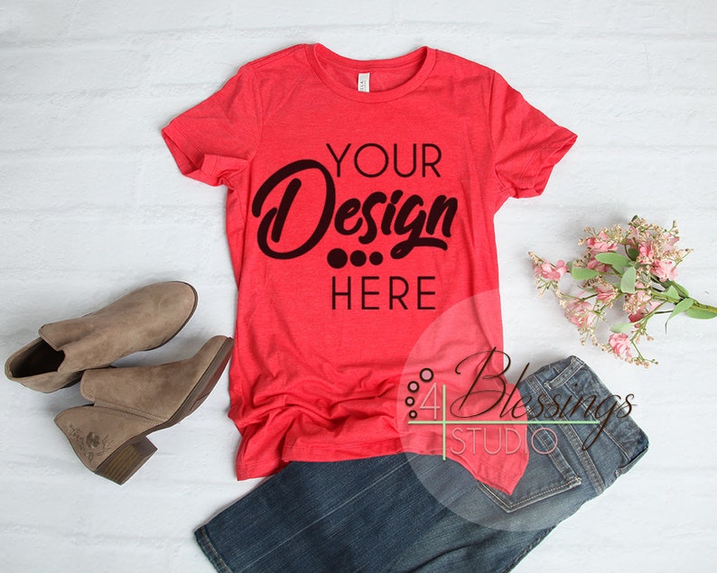 Download Bella Canvas Mockup 6004 Women's TShirt Mockup Heather Red ...