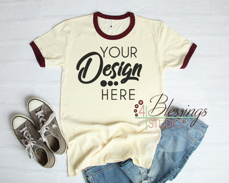 Download Ringer TShirt Mock up Next Level 3604 Natural Maroon ...
