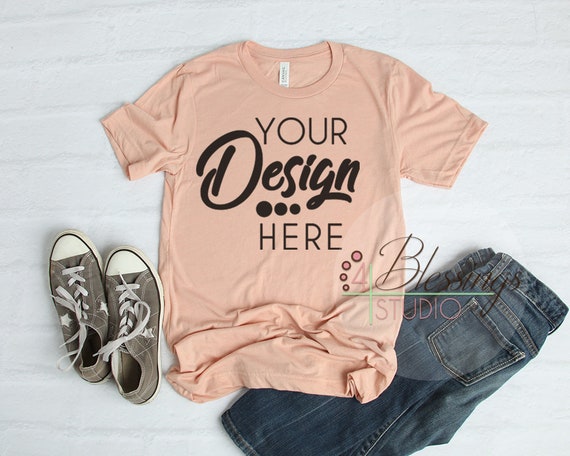 Bella Canvas 3413 Peach Unisex Triblend Tshirt Mockup Peach Etsy
