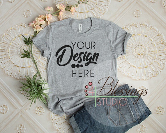 Light Gray Heather Bella Canvas Mockup 3001 Unisex Heather Etsy