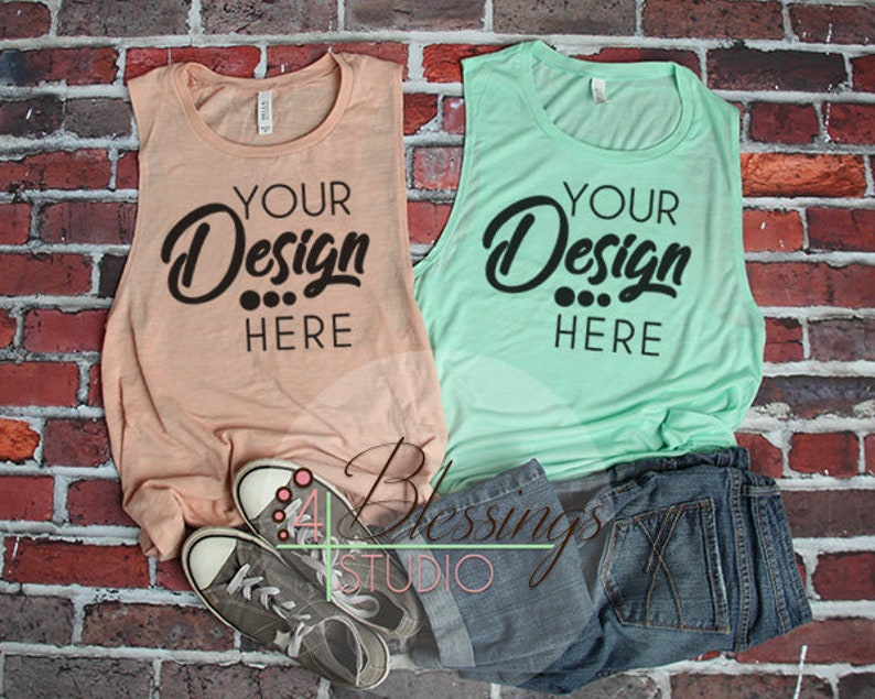Download Bella Canvas 8803 Mockup Muscle Tank Mint and Peach Tank Flat | Etsy