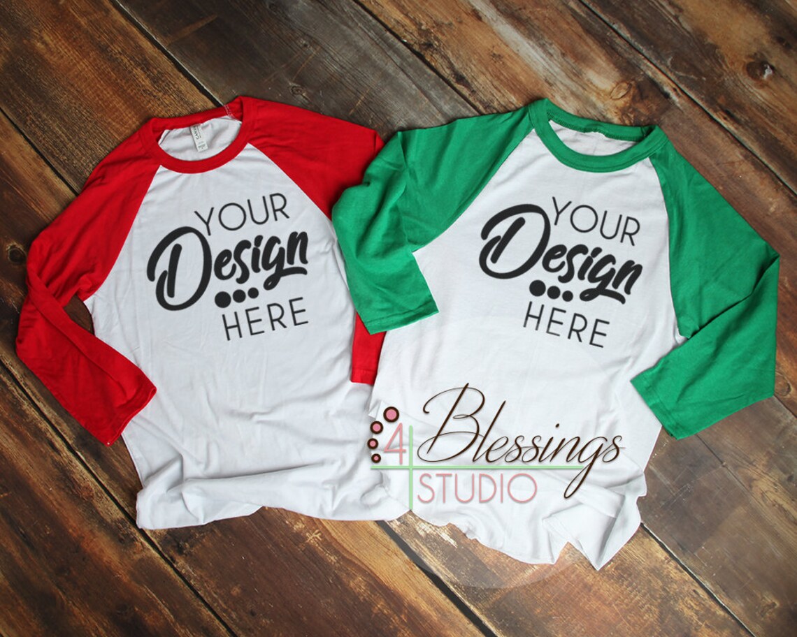 Download Raglan Shirt Mockup Bella Canvas 3200 Baseball TShirt Red ...