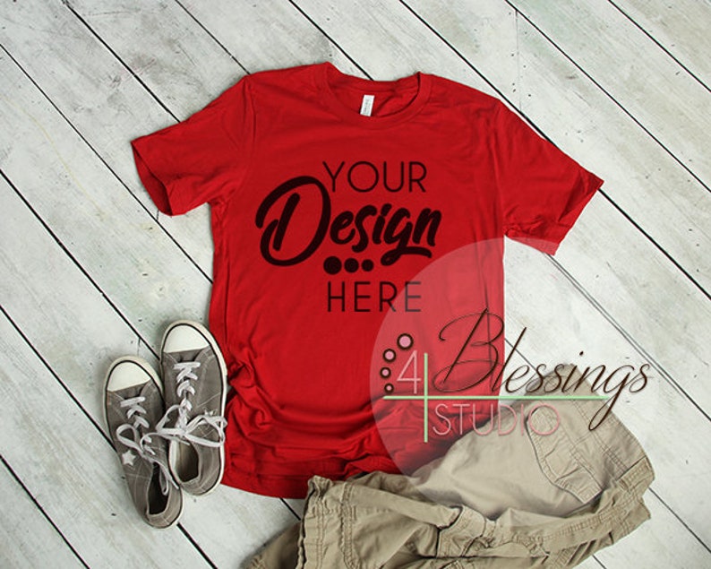 Download Red T Shirt Bella Canvas Mockup 3001 Canvas Red Unisex ...