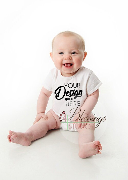 Download Blank White Baby Bodysuit Shirt Mockup modeled by baby | Etsy