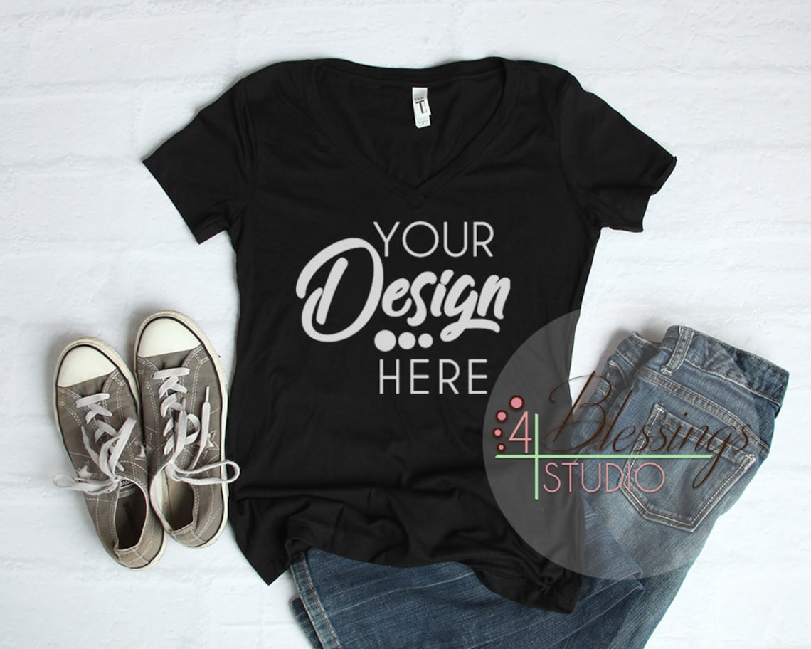 Black V-neck Tshirt Next Level Women's Ideal V 1540 V-neck - Etsy