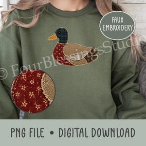 Mallard Duck Faux Patchwork PNG Plaid Floral Fabric Patches Fall Autumn Farmhouse DTF Transfer POD Apparel Digital Download