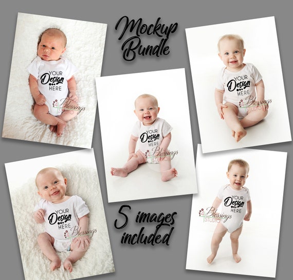 Download Baby Shirt Mockup Bundle Blank White Baby Bodysuit Shirt Etsy