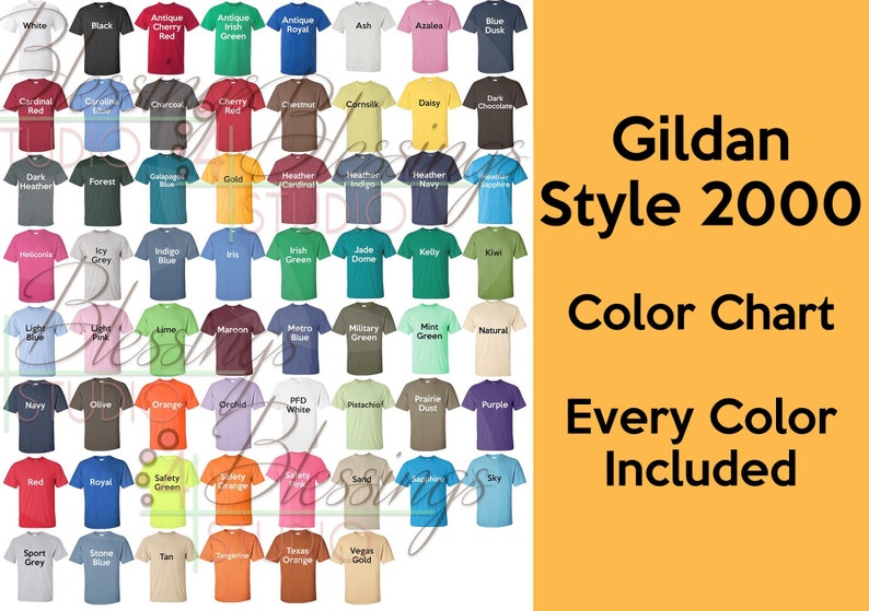 Gildan 2000 Color Chart Every Color Digital File Gildan Ultra | Etsy