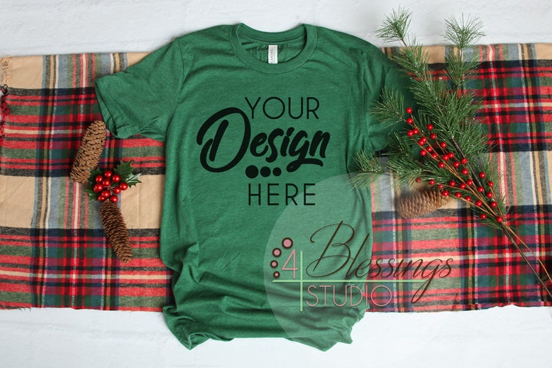 Download Grass Green Christmas TShirt Bella Canvas Mockup 3001 ...