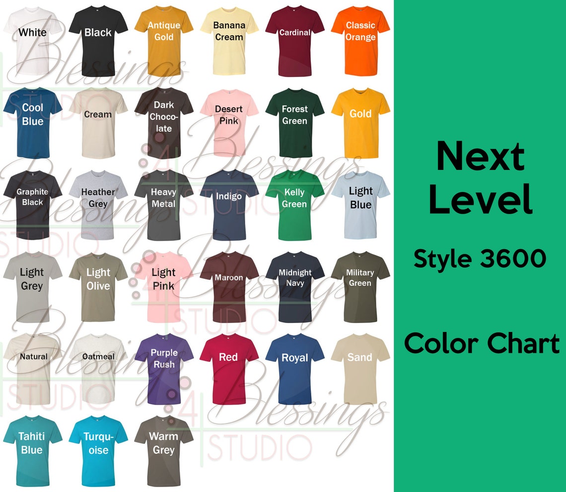 Next Level 3600 Color Chart Cotton Short Sleeve Crew 3600 Etsy