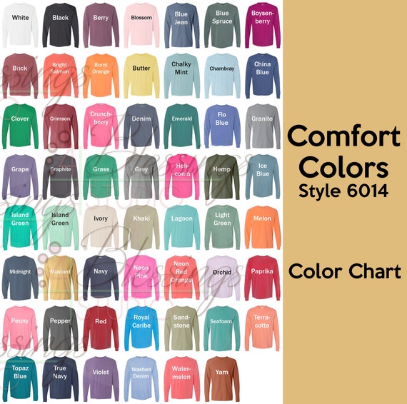 Comfort Colors 6014 Color Chart Digital File Garment-dyed