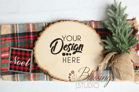 Round Wood Sign Mockup Christmas Wood Slice Mock Up Winter Etsy