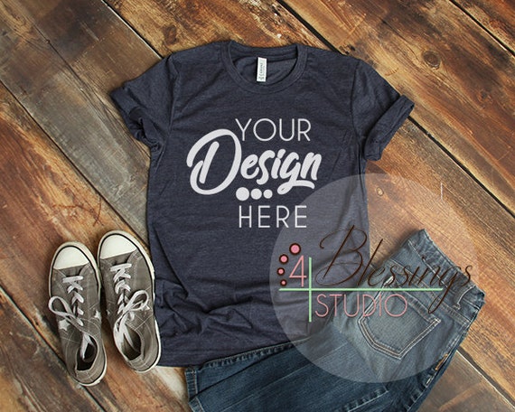 Bella Canvas Mockup Tshirt Mockup Navy Heather 3001 Unisex Etsy