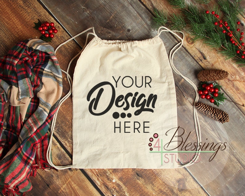 Download Drawstring Bag Mockup Christmas Cinch Backpack Template ...