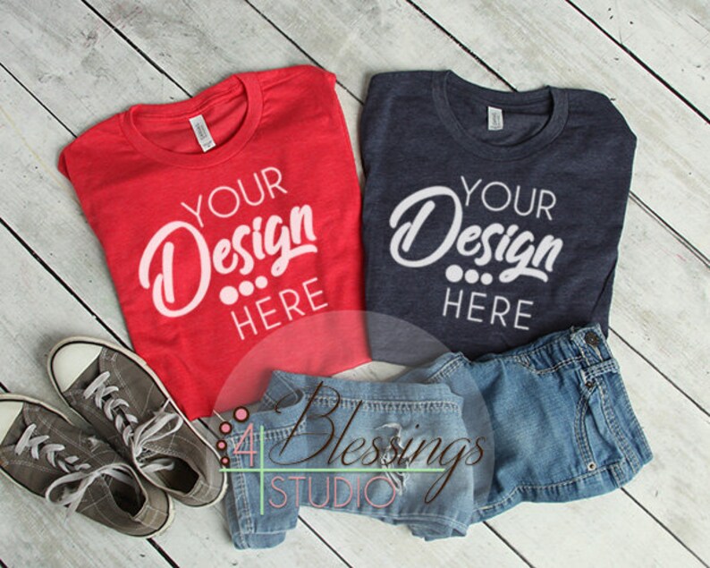 Download Bella Canvas Mockup Tshirt Mockup Red Navy Heather 3001 ...