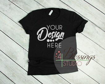 Black T Shirt Bella Canvas Mockup 3001 Unisex Shirt - Black T Shirt Flat Shirt Mockup - Shirt Flat Lay - Real Photo -  Top View Shirt Photo