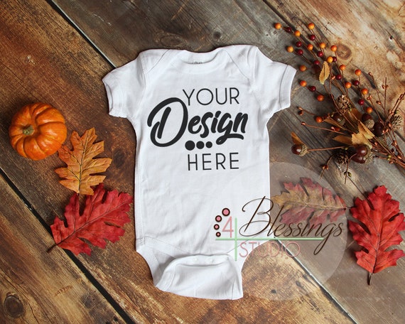 Baby Shirt Mockup White One Piece Bodysuit Fall Flat Lay Baby Etsy