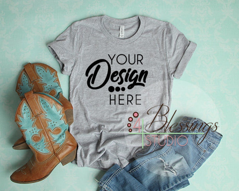 Download Light Gray Heather Bella Canvas Mockup 3001 Womens Shirt ...