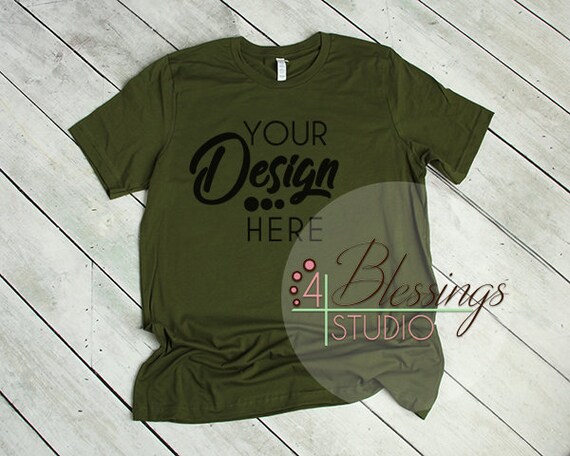 Olive T Shirt Bella Canvas Mockup 3001 Olive Green Unisex Etsy