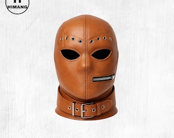 Handgefertigte Hellbraune Vollgesichtsmaske aus Leder | Cosplay Kostüm