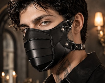 Genuine Leather Face Mask, Gothic Halloween Cosplay, Cyberpunk Steampunk Unisex Costume Accessory