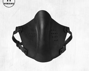 Handmade Black Leather Face Mask – Sculptural Gothic Cosplay Headwear