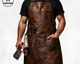 Leather Butcher Apron for Men – Handmade Work Leather Apron, BBQ Grill Carpenter Woodworking Chef Barista Apron