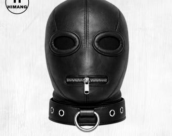 Handgefertigte Schwarze Vollleder Gesichtsmaske | Gothic Cosplay Kapuze