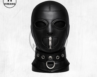 Handmade Cowhide Leather Full-Face Mask: Sculptural Design, O-Ring Collar, Zipper Back