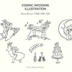 Cosmic Wedding Illustration Set | Hand-Drawn Clipart (PNG, SVG, PSD) (Digital Download)