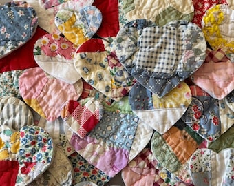 Rare Vintage Quilt Heart Cutouts. 12 random pieces, 3 sizes, 4 per size
