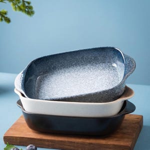 Ceramic Double‑Handle Serving Tray Rustic Mocha Baking Dish with Gradient Brown Edge for Kitchen, Dining, and Artistic Tableware Collections