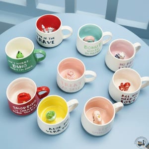 Ceramic Mug With Hidden Figurine Bottom Cute Animal Or Object Surprise Inside For Whimsical Drinkware Gift Or Cozy Desk Accent