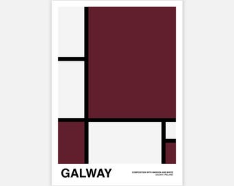 Galway - Composição de cores irlandesa moderna (série GAA) - pôster irlandês minimalista estilo Mondrian