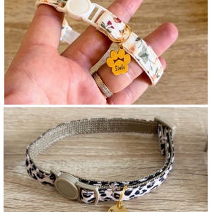 Collar antiestrangulamiento personalizable para gatos – 2 colores – Medalla grabada (2 diseños a elegir) – Talla L 20-32 cm